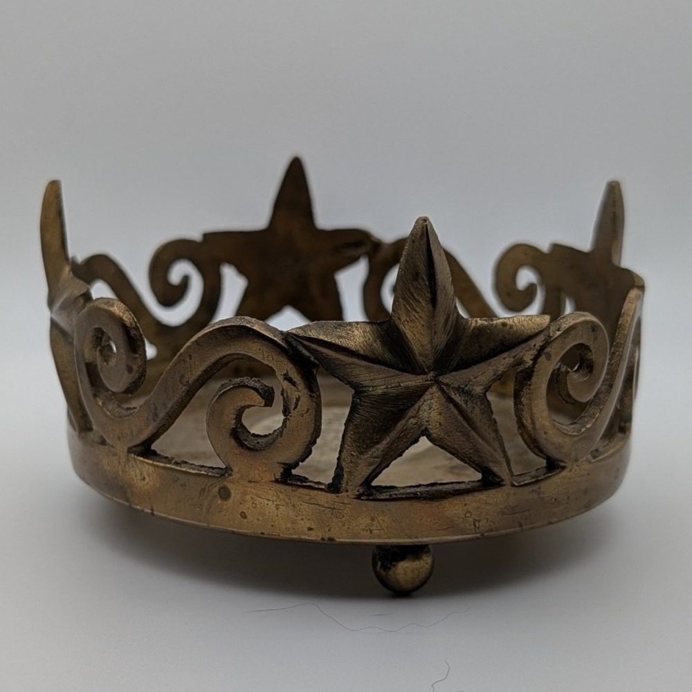 Pier 1 Imports Footed Brass Star Scroll Pillar Candle Holder VTG Made in India
